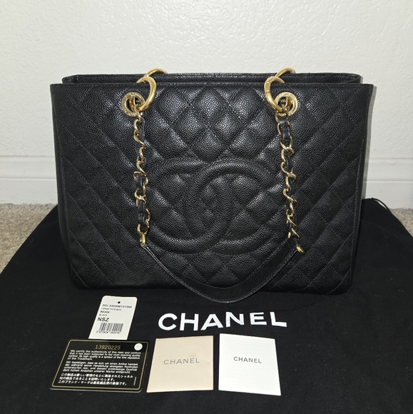 Auth CHANEL Tote Bsg Caviar Quilted GST Black - Picture 1 of 15